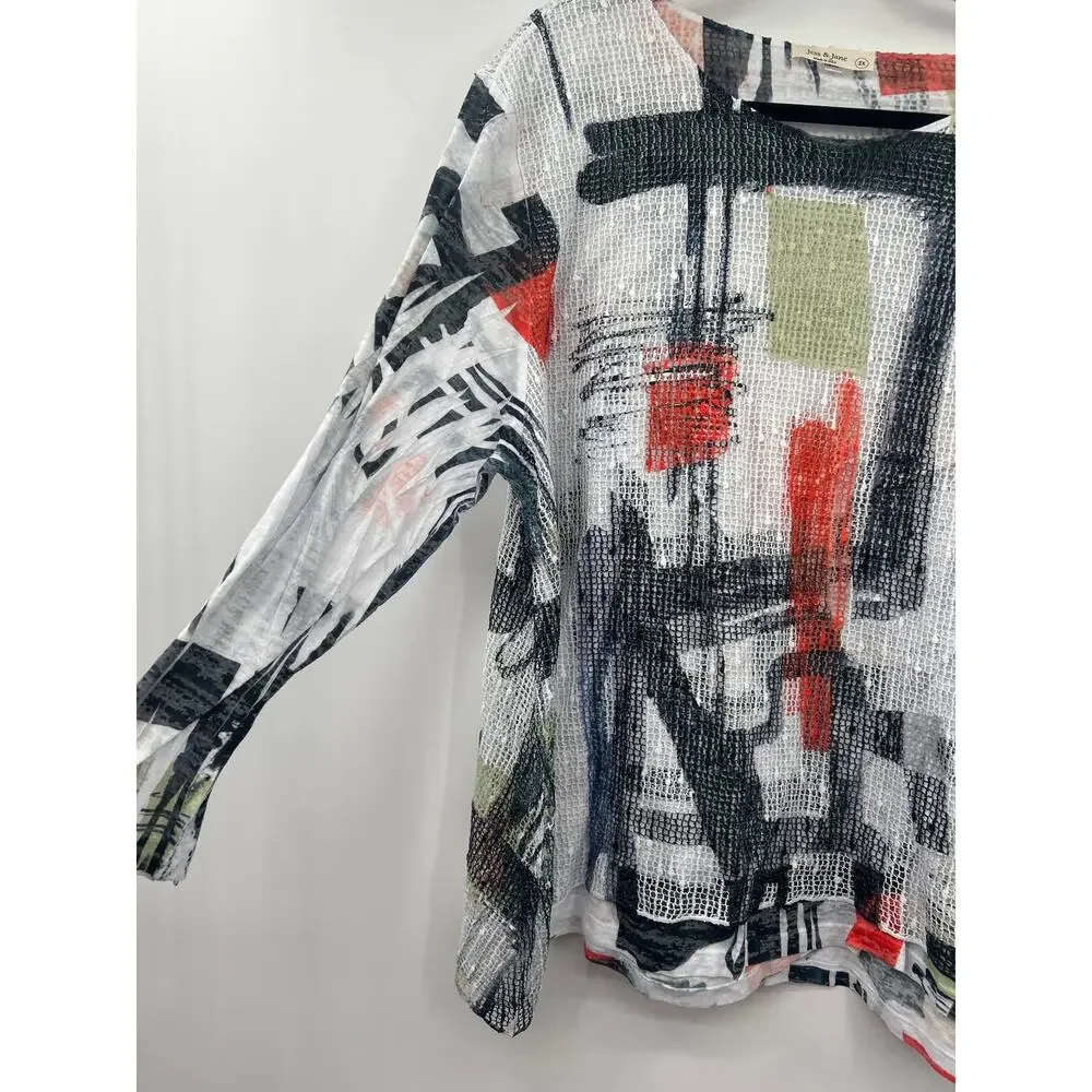 Jess & Jane 2X Abstract Artistic Mesh Tunic Top Made in USA Art Wear
